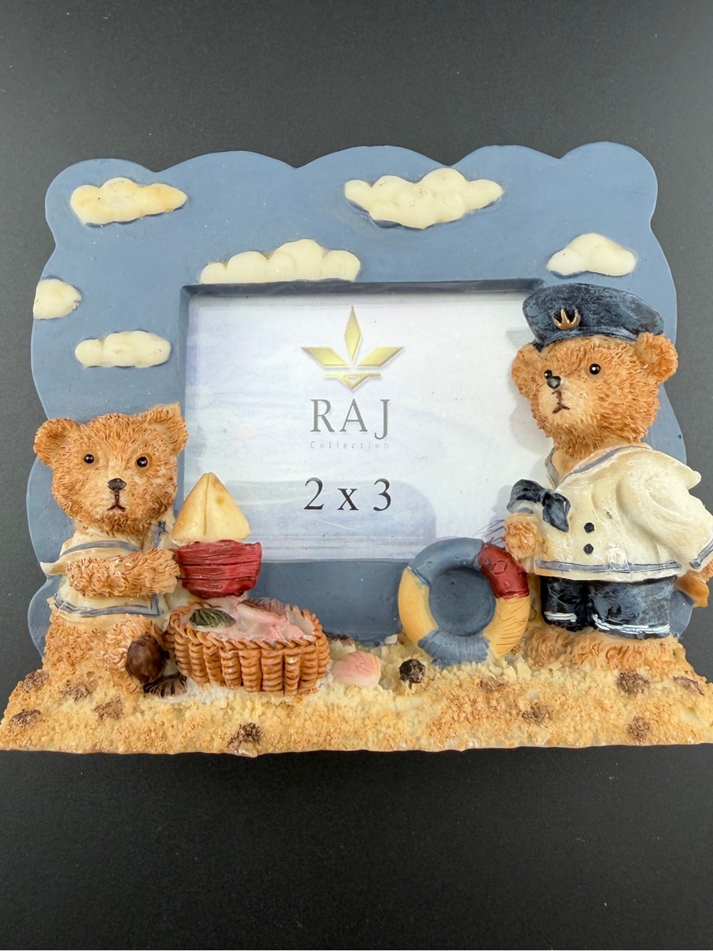 Vintage 3D Resin Teddy Bear Mini Picture Frame 2”x 3” Nursery Decor